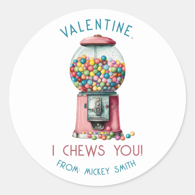 Pegatina Redonda ¡Te Mastico, Valentine! Gumball Machine Valentine (Anverso)