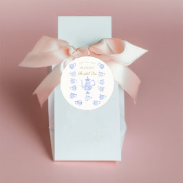 Pegatina Redonda Té nupcial Azul China Lace blanco Ducha dorada