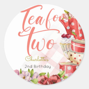Pegatina Redonda Té para dos, cumpleaños con flores de té