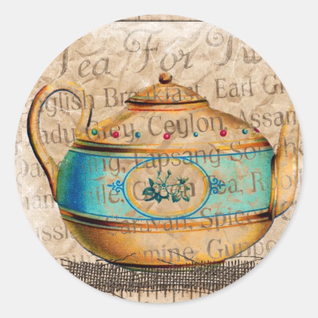 Pegatina Redonda Té Pot antiguo (Anverso)