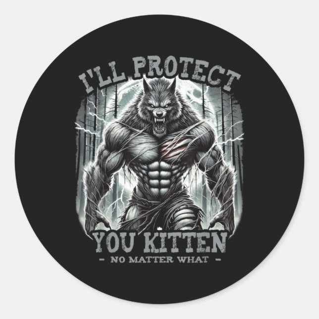 Pegatina Redonda Te protegeré Kitten Alpha Wolf Funny Graphic S (Anverso)
