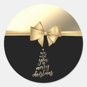 Pegatina Redonda Te Queremos Una Feliz Navidad, Faux Gold Bow