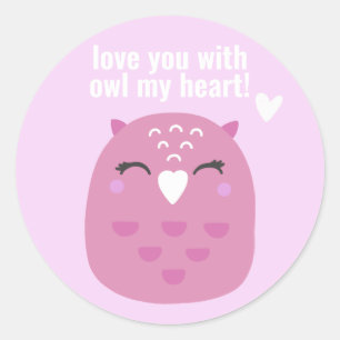 Pegatina Redonda Te quiero con OWL mi corazón - El día de San Valen