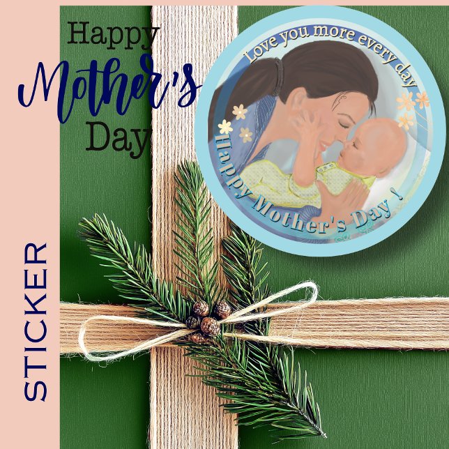 Pegatina Redonda Te quiero más Día de la Madre (Love you more Mother's Day Classic Round Sticker)