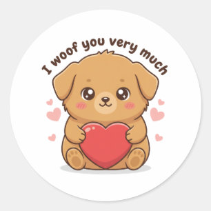 Pegatina Redonda Te Quiero Mucho Perrito Lindo San Valentín
