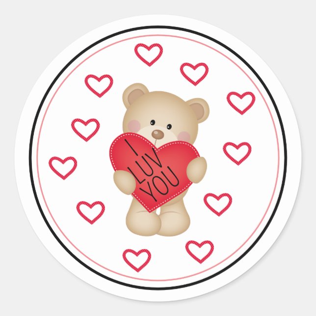 Pegatina Redonda Te quiero Oso de peluche Sticker (Anverso)