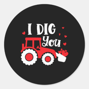 Pegatina Redonda Te Quiero Tractor Construcción Corazón Amoroso Val