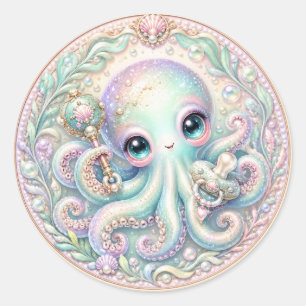 Pegatina Redonda Te Vemos Pronto Bebé Pulpo Bajo el Mar Ducha