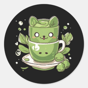 Pegatina Redonda té verde matcha
