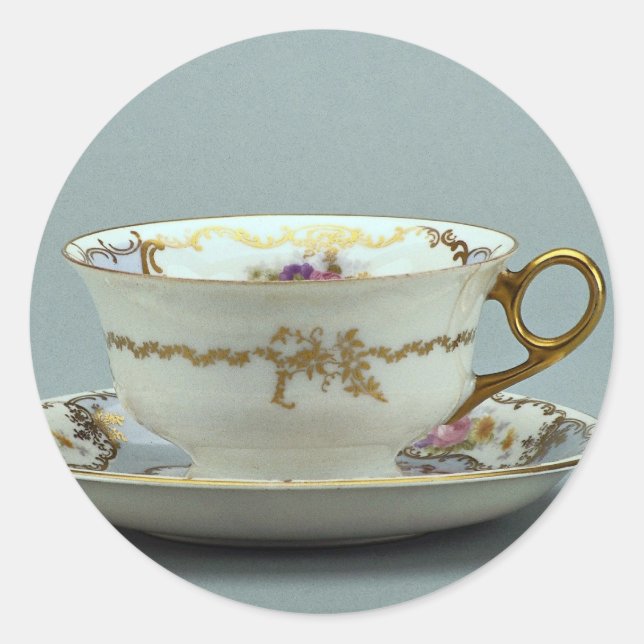 Pegatina Redonda Té y platillo del siglo XX, Baviera, Alemania (Anverso)
