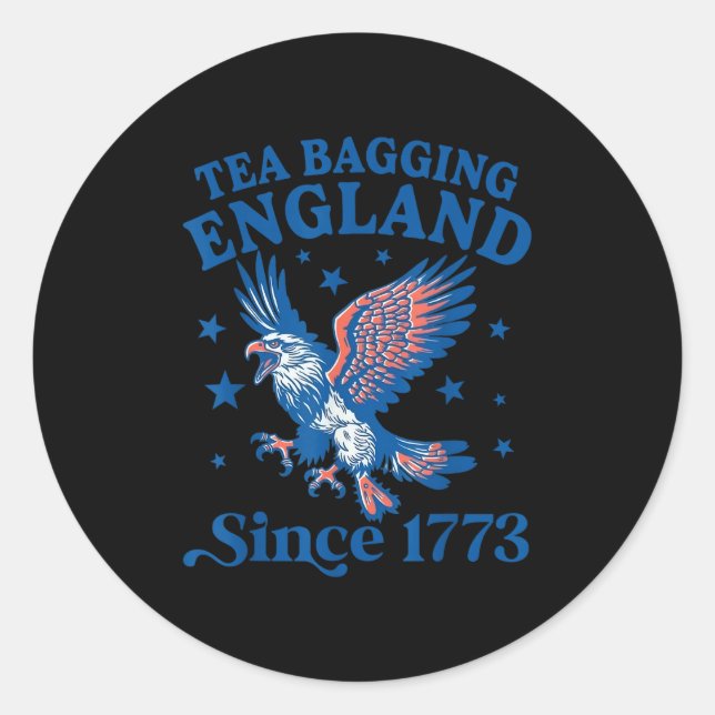 Pegatina Redonda Tea Bagging England Since 1773 Patriotic Eagle 4th (Anverso)