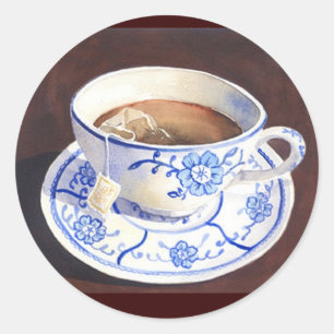 Pegatina Redonda Tea Cup con Teabag