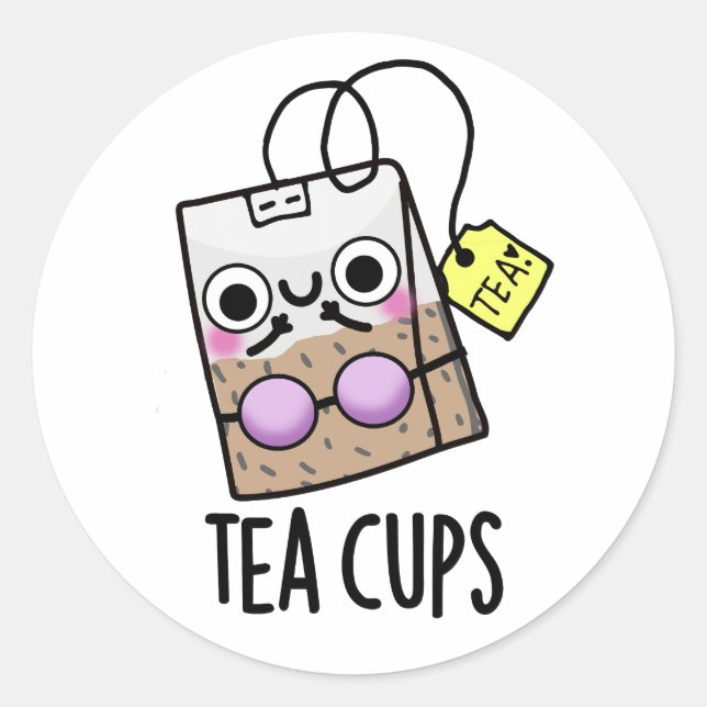 Pegatina Redonda Tea Cups Funny Bra Puns (Anverso)