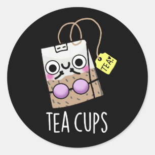 Pegatina Redonda Tea Cups Funny Bra Puns Dark BG