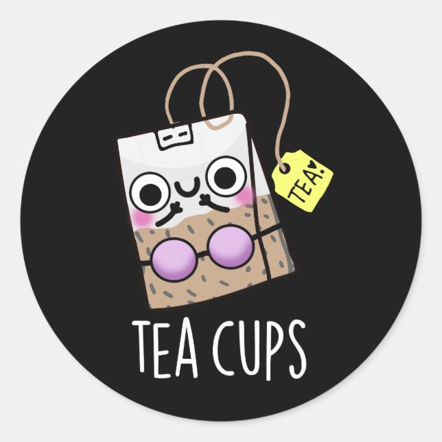 Pegatina Redonda Tea Cups Funny Bra Puns Dark BG (Anverso)