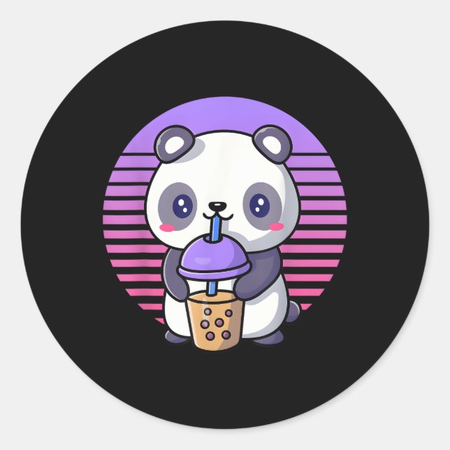 Pegatina Redonda Tea de burbuja Kawaii Panda Boba (Anverso)
