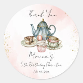 Pegatina Redonda Tea fiesta azul rosa cumpleaños gracias regalo