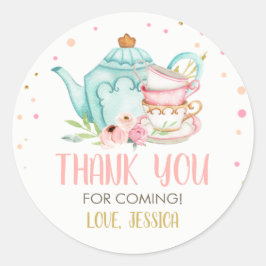 Pegatina Redonda Tea Fiesta Blue Baby Shower Favor de la elaboració