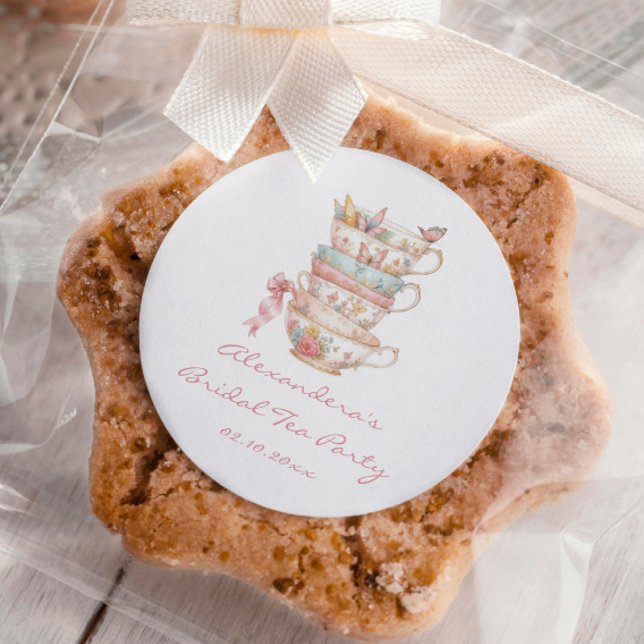 Pegatina Redonda Tea Fiesta Bridal Shower Favor (Subido por el creador)