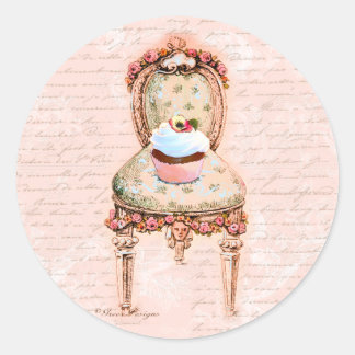 Pegatina Redonda Tea Fiesta Cupcake Diseño victoriano francés