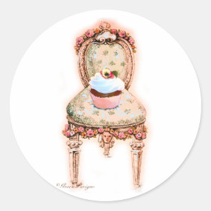 Pegatina Redonda Tea Fiesta Cupcake Diseño victoriano francés