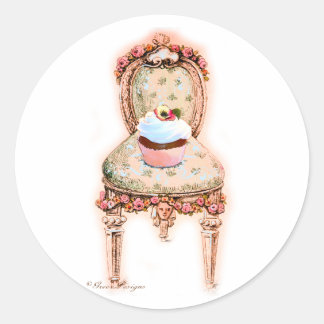 Pegatina Redonda Tea Fiesta Cupcake Diseño victoriano francés