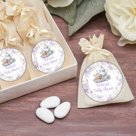 Pegatina Redonda Tea Fiesta Lavender Garden Floral Baby Shower