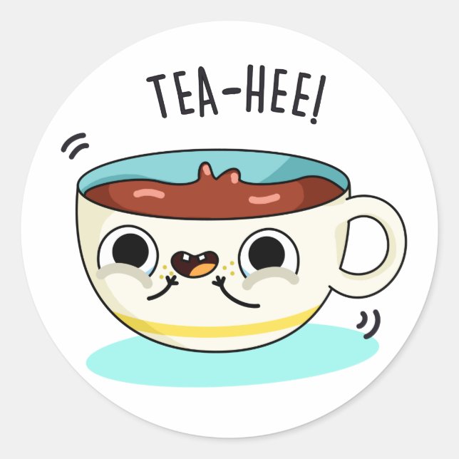 Pegatina Redonda Tea Hee Funny Tea Cup Pun (Anverso)