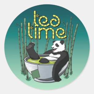 Pegatina Redonda Tea Time Happy Panda