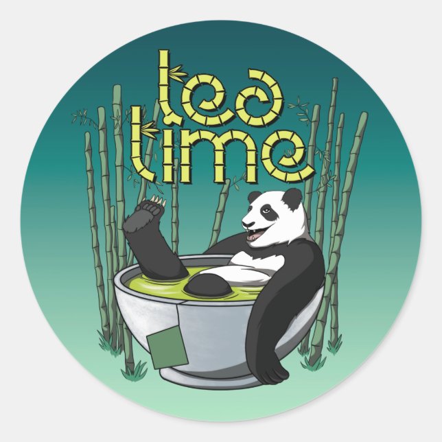 Pegatina Redonda Tea Time Happy Panda (Anverso)