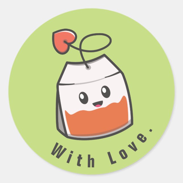 Pegatina Redonda Teabag verde lindo (Anverso)