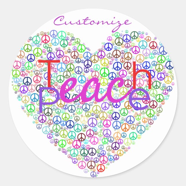 Pegatina Redonda Teach Peace Heart Thunder_Cove (Anverso)