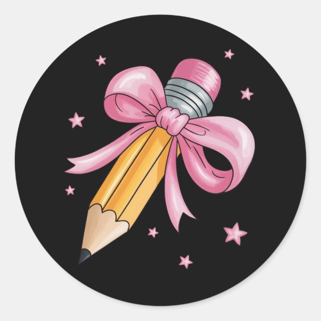 Pegatina Redonda Teacher Bow Pencil Teaching Life Appreciation Gift (Anverso)