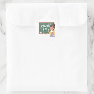 Pegatina Redonda Teacher Life Cute Teacher Chalkboard Sticker Teach