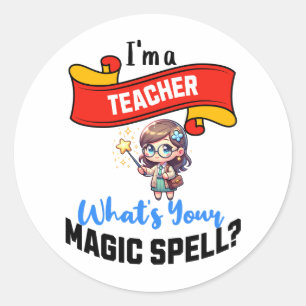 Pegatina Redonda Teacher Magic Spell - Idea de regalo divertido