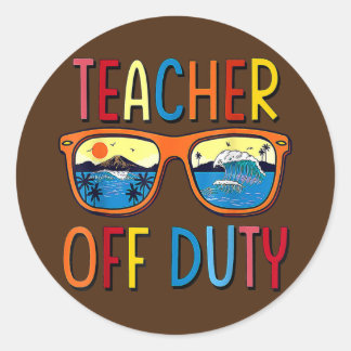 Pegatina Redonda Teacher Off Duty Sunglasses Palm Tree Beach