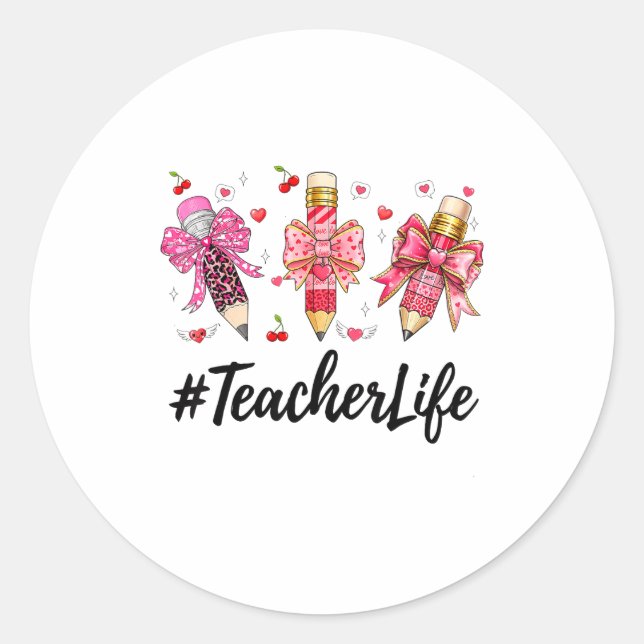 Pegatina Redonda Teacher Valentine Coquette Bow Teacher Valentines  (Anverso)