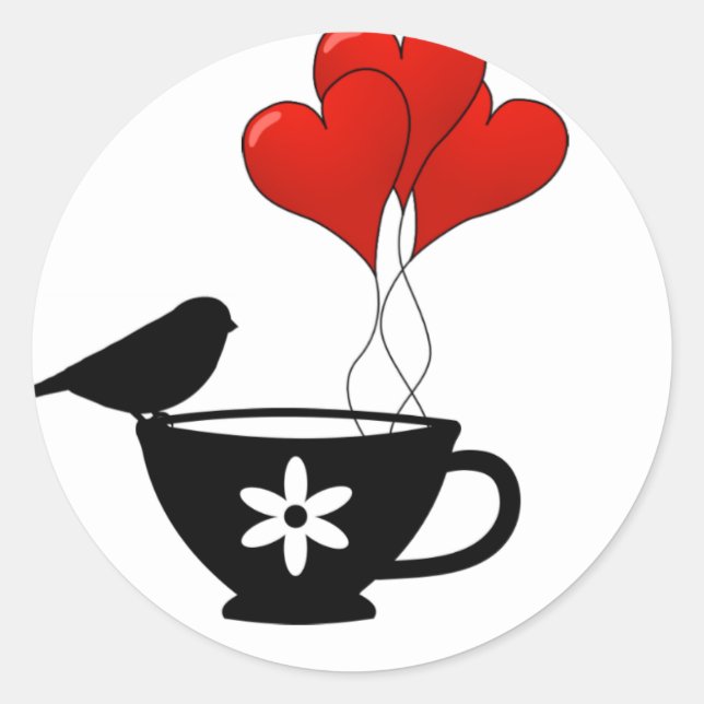 Pegatina Redonda Teacup of Hearts (Anverso)