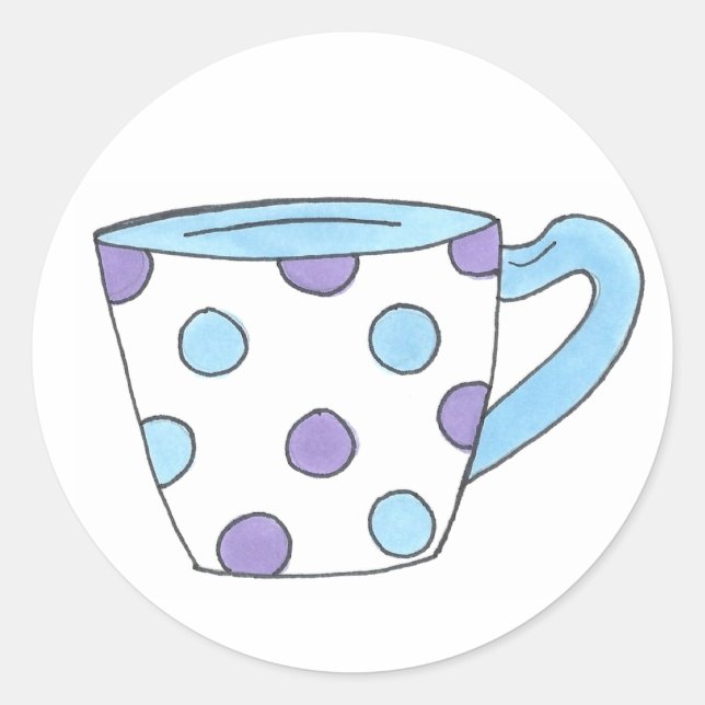Pegatina Redonda Teacup Tea Fiesta Blue/Purple Polka Dot Mug Pegati (Anverso)