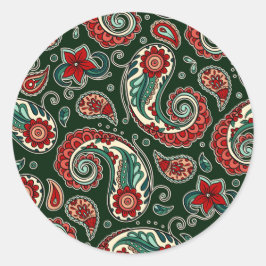 Pegatina Redonda Teal and Red Paisley Sticker Set