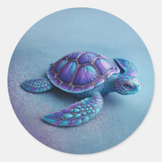Pegatina Redonda teal blue Turtle – Minimal Ocean Animal Gift