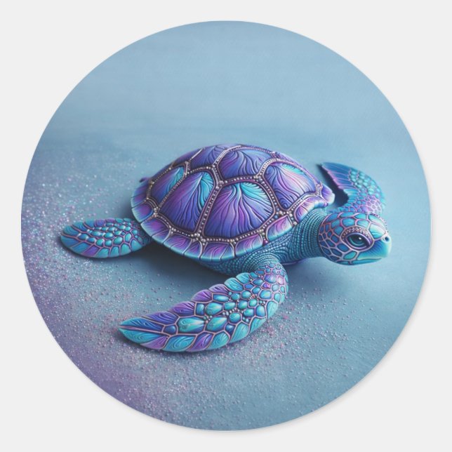 Pegatina Redonda teal blue Turtle – Minimal Ocean Animal Gift (Anverso)