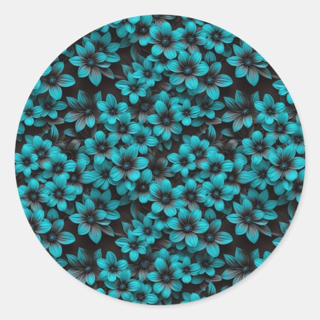Pegatina Redonda Teal Floral Gift Stickers (Anverso)