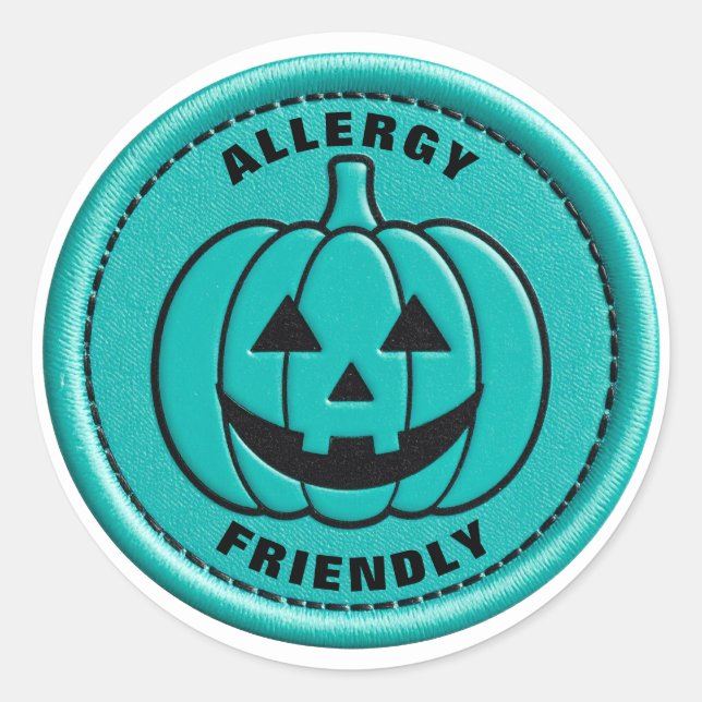 Pegatina Redonda Teal Pumpkin Allergy Friendly Non Food Treat Alert (Anverso)