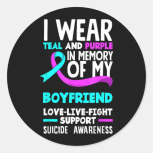 Pegatina Redonda Teal Purple En Memoria De La Muerte De Mi Novio Po