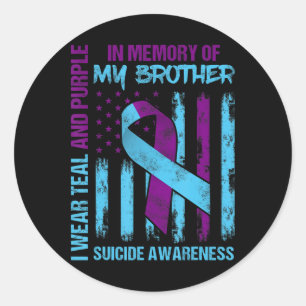 Pegatina Redonda Teal Purple Ribbon Suicide Awareness Flag Brother