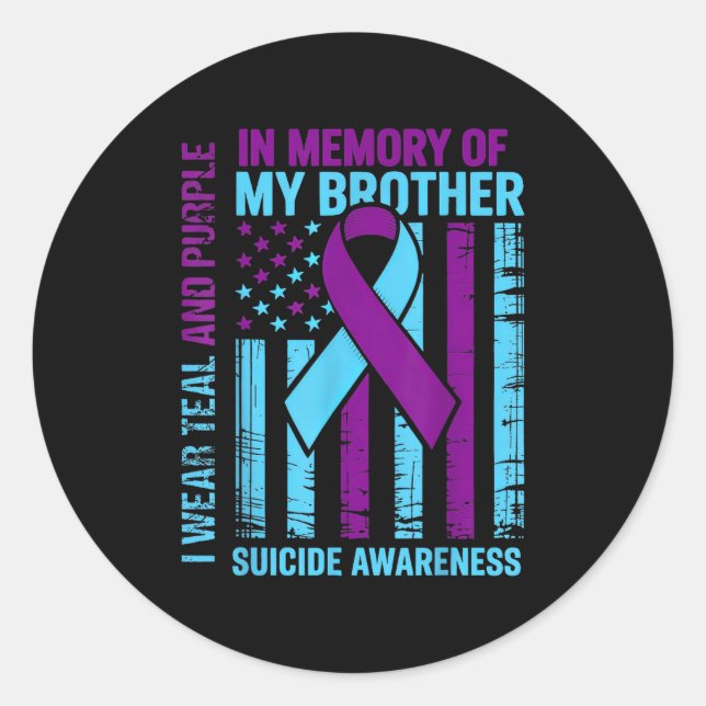Pegatina Redonda Teal Purple Ribbon Suicide Awareness Flag Brother  (Anverso)