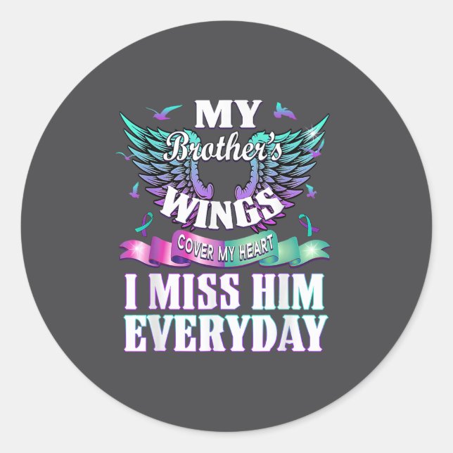 Pegatina Redonda Teal Purple Ribbon Suicide Awareness Flag I Miss M (Anverso)