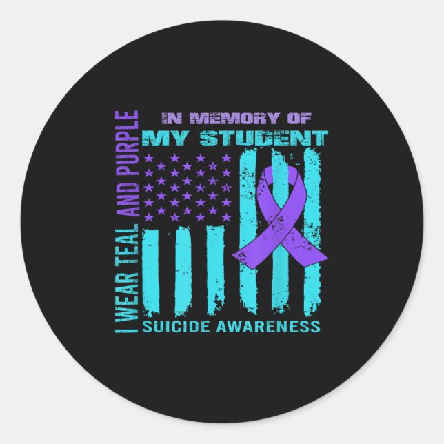 Pegatina Redonda Teal Purple Ribbon Suicide Awareness Flag Student  (Anverso)