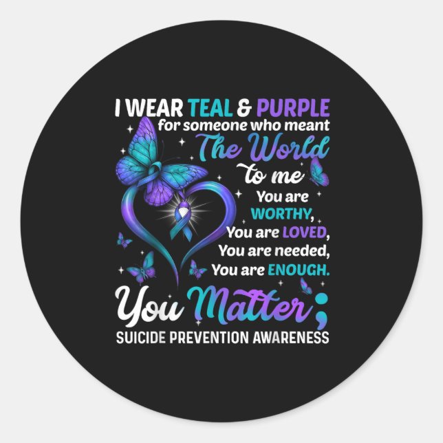 Pegatina Redonda Teal Purple You Suicide Prevention Awareness Month (Anverso)